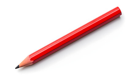 Red pencil on a white background. Education template with copy spaceの素材