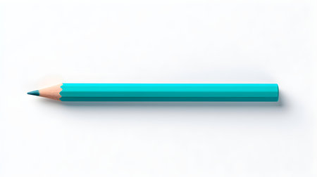 Turquoise pencil on a white background. Education template with copy spaceの素材