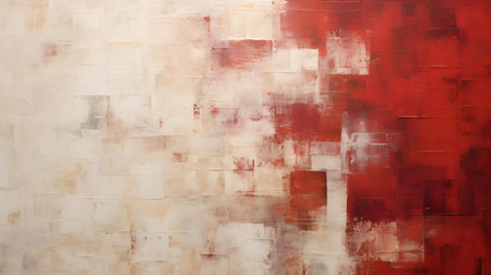 Abstract Oil Painting with overlapping Squares in white and ruby Colors. Artistic Background with visible Brush Strokesの素材