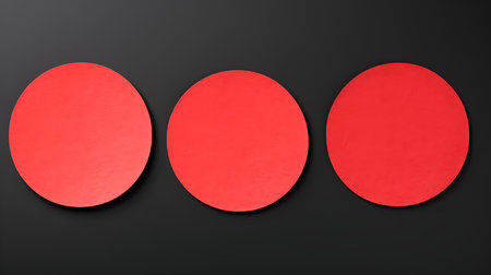 Set of red round paper notes on a black background. Brainstorming template with copy spaceの素材