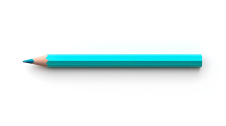 Turquoise pencil on a white background. Education template with copy spaceの素材