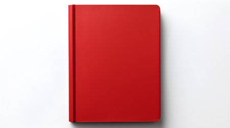 Blank red notebook on a white background. Business Mockup with Copy Spaceの素材