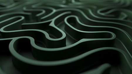Abstract background of a curved maze in dark green colors. 3D renderingの素材