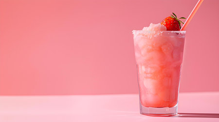 Light Pink Summer Drink on a pink Background with Sunlight and Shadowsの素材