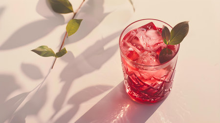 Ruby Summer Drink on a light background with sunlight and shadowsの素材