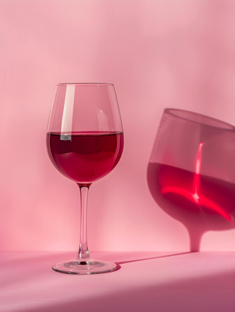 Dark Red Summer Drink on a pink Background with Sunlight and Shadowsの素材