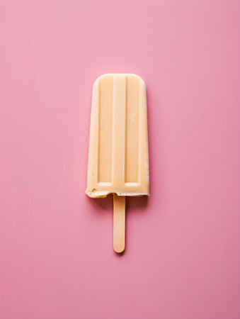 Beige Popsicle on a summery pink Background with Copy Spaceの素材
