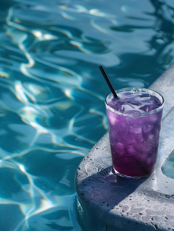Dark Purple Drink by the Poolside. Luxury Vacation Wallpapersの素材