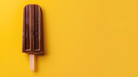 Dark Brown Popsicle on a summery yellow background with copy spaceの素材