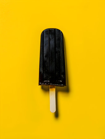 Black Popsicle on a summery yellow background with copy spaceの素材