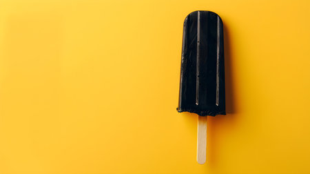 Black Popsicle on a summery yellow background with copy spaceの素材