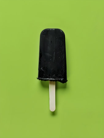 Black popsicle on a summery green background with copy spaceの素材