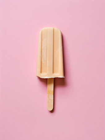 Beige Popsicle on a summery pink Background with Copy Spaceの素材