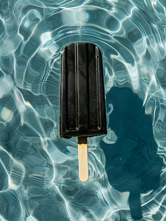 Black Popsicle on a Pool Water Background. Summer Vacation Wallpapersの素材