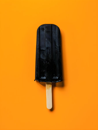 Black Popsicle on a summery orange background with copy spaceの素材