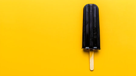Black Popsicle on a summery yellow background with copy spaceの素材