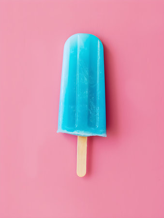 Blue Popsicle on a summery pink Background with Copy Spaceの素材