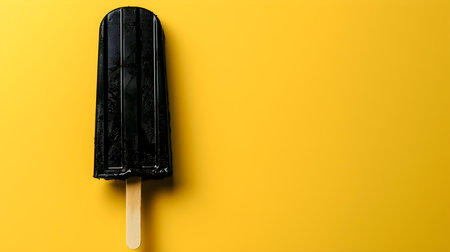 Black Popsicle on a summery yellow background with copy spaceの素材