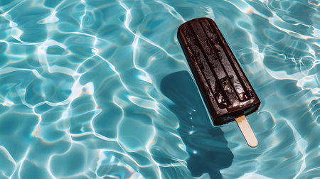 Dark Brown Popsicle on a Pool Water Background. Summer Vacation Backgroundの素材