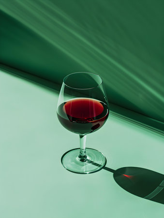 Burgundy Summer Drink on a green Background with Sunlight and Shadowsの素材