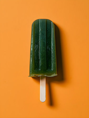Dark Green Popsicle on a summery orange background with copy spaceの素材