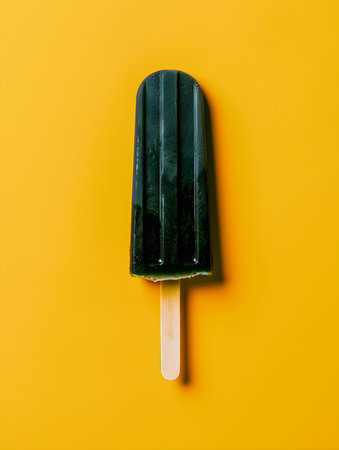 Dark Green Popsicle on a summery yellow background with copy spaceの素材