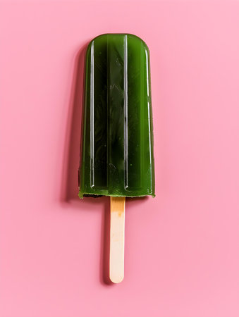 Dark Green Popsicle on a summery pink Background with Copy Spaceの素材