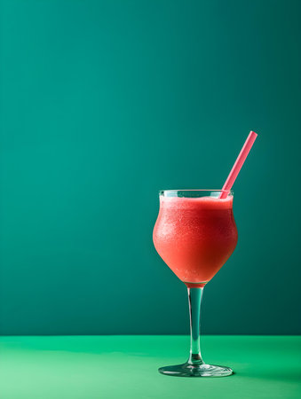 Hot Pink Summer Drink on a green Background with Sunlight and Shadowsの素材