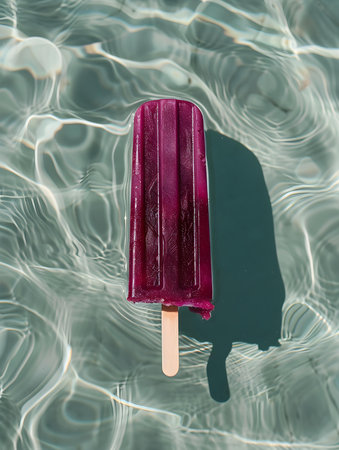 Dark Purple Popsicle on a Pool Water Background. Summer Vacation Wallpapersの素材