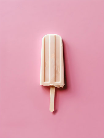 Khaki popsicle on a summery pink background with copy spaceの素材