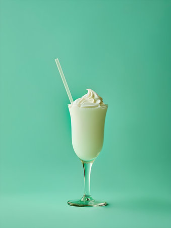 Ivory Summer Drink on a green Background with Sunlight and Shadowsの素材