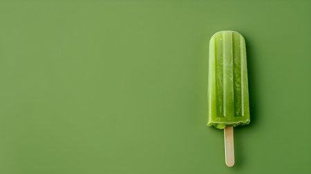 Green Popsicle on a summery green background with copy spaceの素材