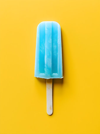 Light Blue Popsicle on a summery yellow background with copy spaceの素材