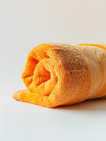 Rolled light orange towel on a white backgroundの素材