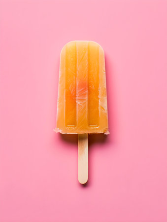 Light Orange Popsicle on a summery pink Background with Copy Spaceの素材