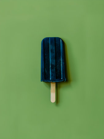 Navy Blue Popsicle on a summery green background with copy spaceの素材