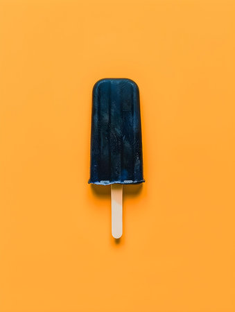 Navy Blue Popsicle on a summery orange background with copy spaceの素材