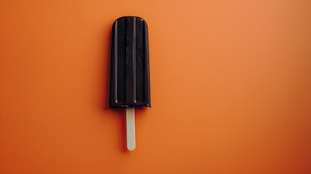 Dark Brown Popsicle on a summery orange background with copy spaceの素材