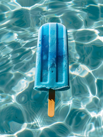 Blue Popsicle on a Pool Water Background. Summer Vacation Wallpapersの素材