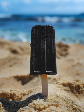 Black Popsicle on a sandy beach. Summer Vacation Wallpapersの素材
