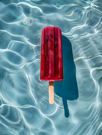 Burgundy Popsicle on a Pool Water Background. Summer Vacation Wallpapersの素材