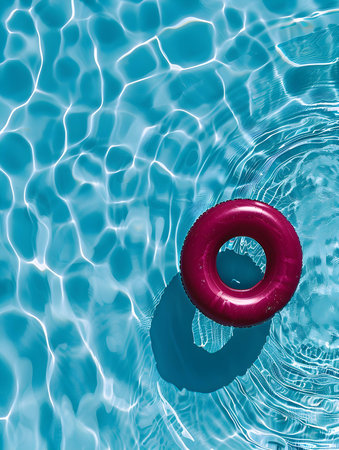 Top view of a burgundy inflatable ring by the poolside. Colorful Summer Wallpapersの素材