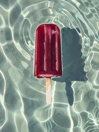 Burgundy Popsicle on a Pool Water Background. Summer Vacation Wallpapersの素材
