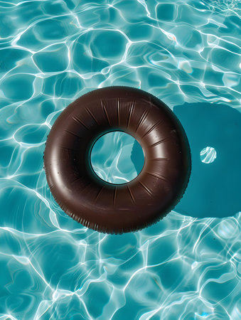 Top view of a dark brown inflatable ring floating on pool water. Colorful Summer Wallpapersの素材