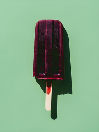 Burgundy Popsicle on a summery green background with copy spaceの素材