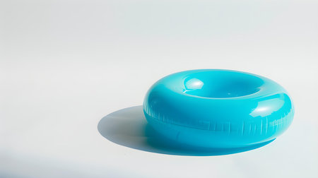 Cyan inflatable ring on a white background with copy spaceの素材