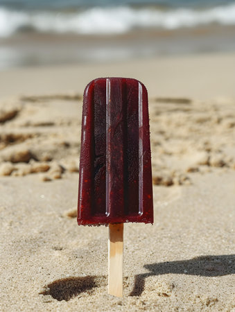 Dark Red Popsicle on a sandy beach. Summer Vacation Wallpapersの素材