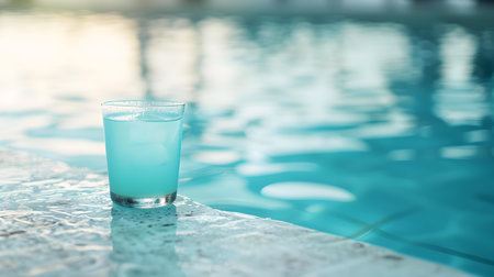 Close Up of a turquoise Drink by the Poolside. Luxury Vacation Backgroundの素材