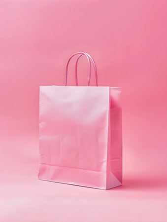 Pink shopping bag on a pink backgroundの素材