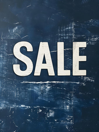 White 'SALE' Sign on a Navy Blue Backgroundの素材